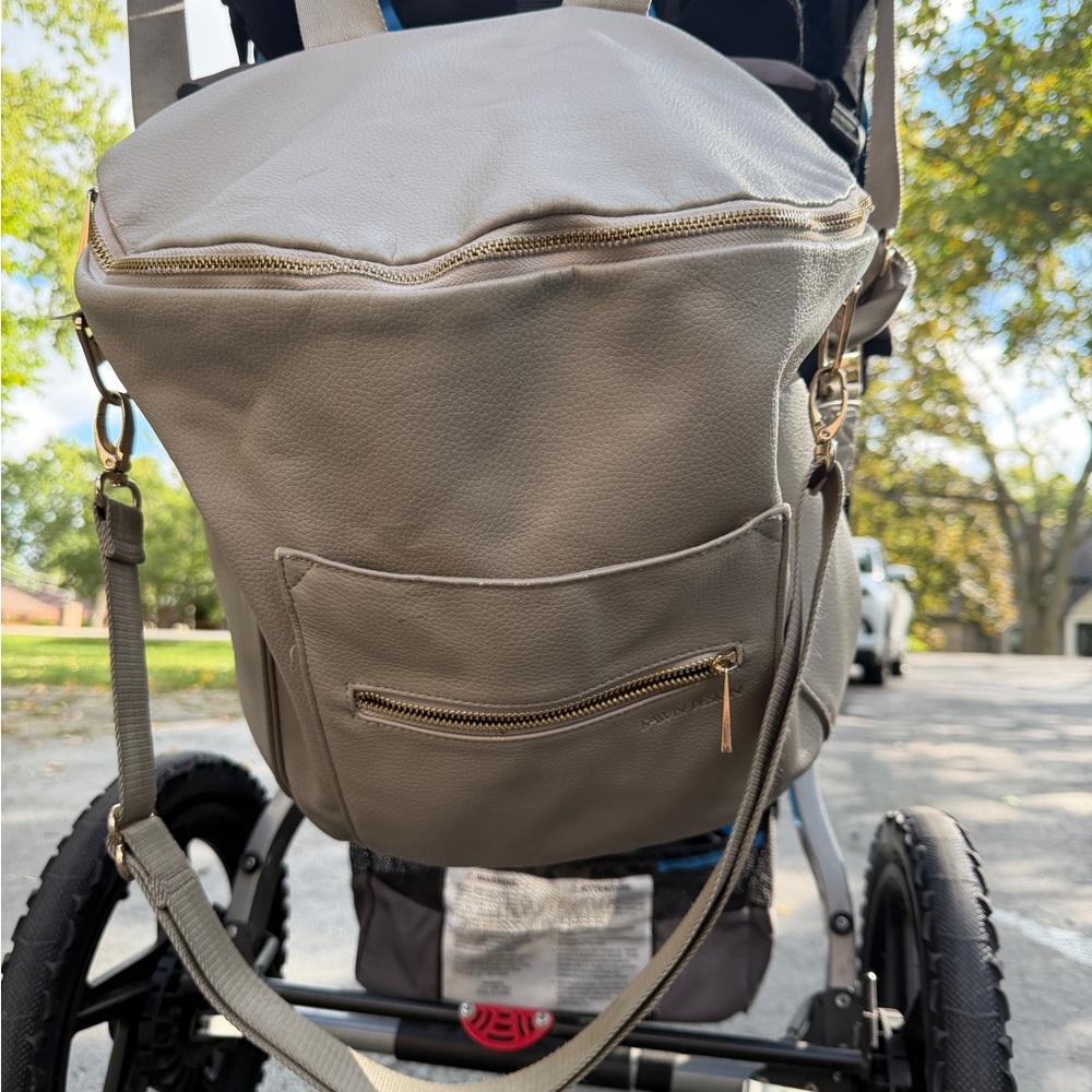 Fawn Design Taupe Diaper Bag with Gold Details